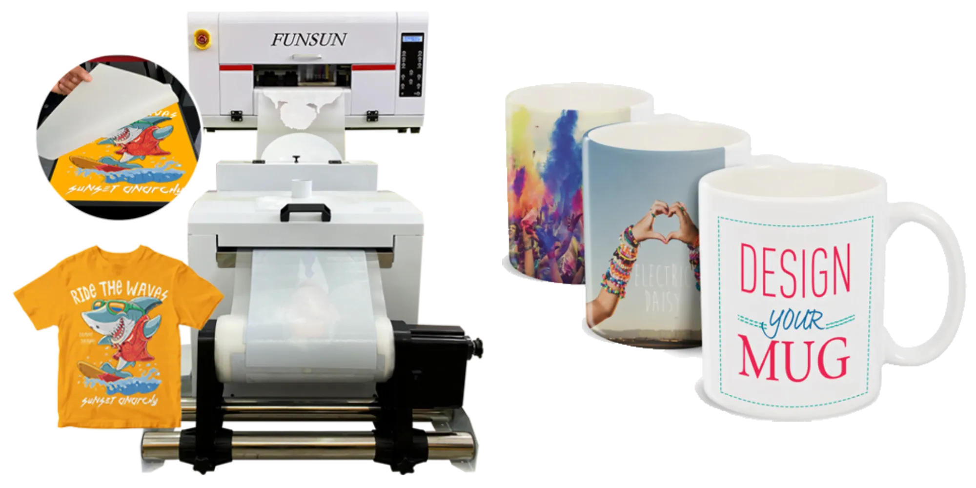 UV DTF printing on mugs and t-shirts — hard and soft surface printing