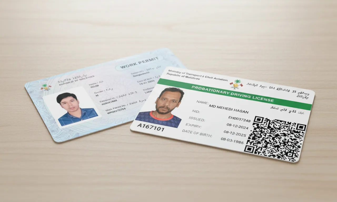 Durable PVC work permit and driving license cards with photo identification